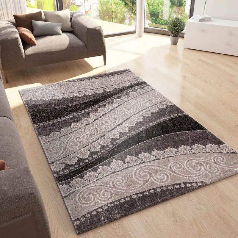Teppich Designer Kurzflor Wohnzimmer Teppich mit Glitzer Abstrakt USED Optik in Braun