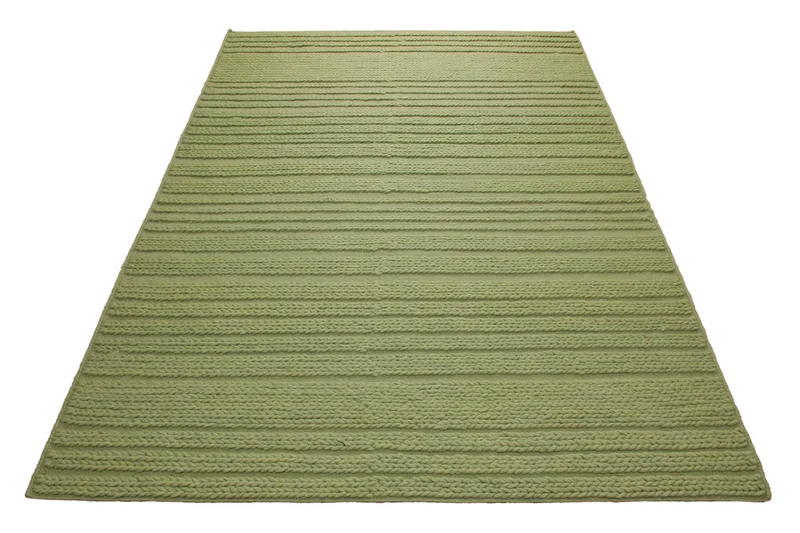 160x230 Teppich Wohnzimmer Strickoptik in Frischgrün – Handwebteppich mit Cosy-Faktor