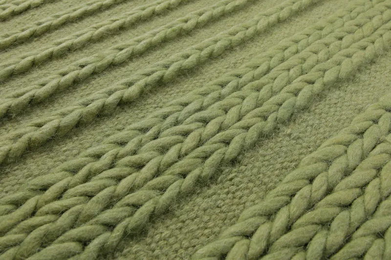 160x230 Teppich Wohnzimmer Strickoptik in Frischgrün – Handwebteppich mit Cosy-Faktor