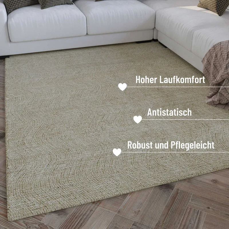 Kurzflor Teppich Sand Beige aus Schurwolle "Hamptons THIRTEEN" WECONhome