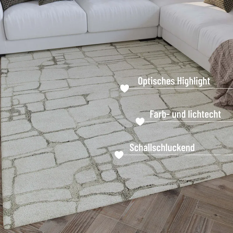 Kurzflor Teppich Creme Weiß aus Schurwolle "Hamptons TWELVE" WECONhome