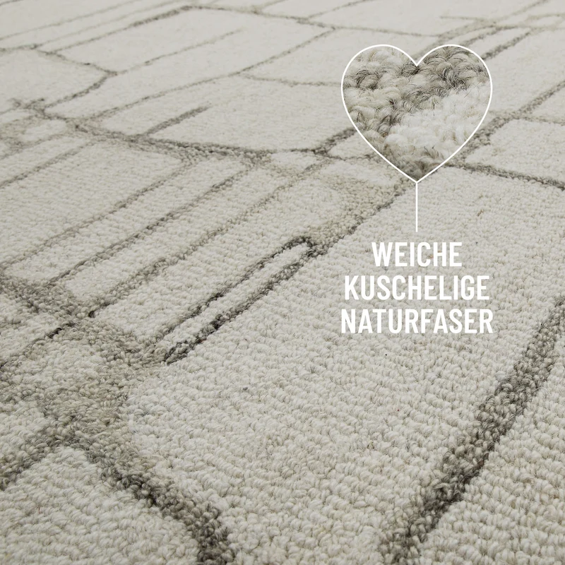 Kurzflor Teppich Creme Weiß aus Schurwolle "Hamptons TWELVE" WECONhome