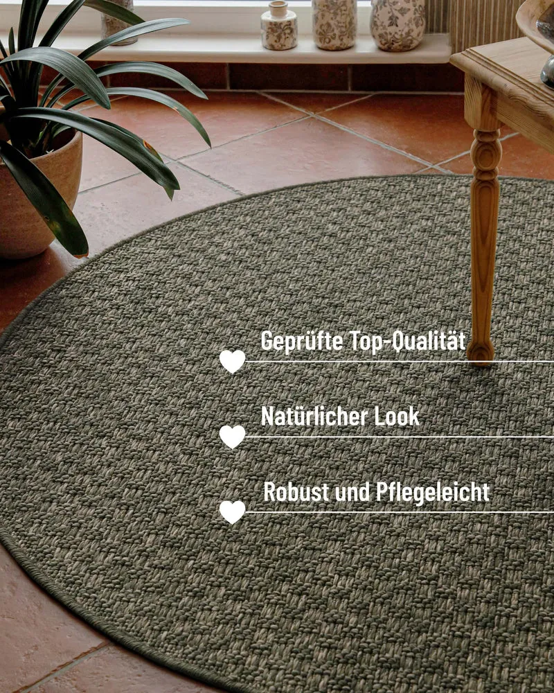 In- & Outdoor Teppich Rund Grau Olive, pflegeleicht & wetterfest "Miami South Beach" WECONhome