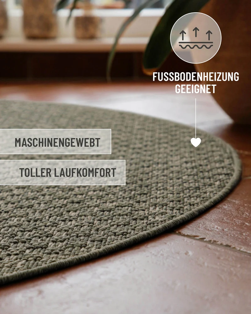 In- & Outdoor Teppich Rund Grau Olive, pflegeleicht & wetterfest "Miami South Beach" WECONhome