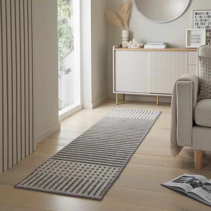Waschbarer Läufer - Elto Stripe Grau