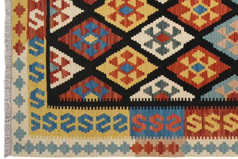 Kelim Gashgai · Handgewebt – Schwarz, 198x157 cm