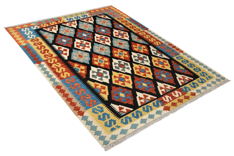 Kelim Gashgai · Handgewebt – Schwarz, 198x157 cm
