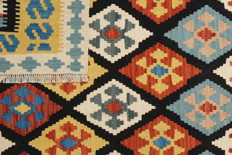 Kelim Gashgai · Handgewebt – Schwarz, 198x157 cm