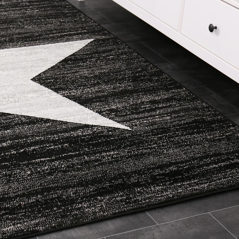 Teppich Kurzflor Sternmuster Modern in Schwarz für Jugendzimmer, kinderzimmer, wohnzimmer