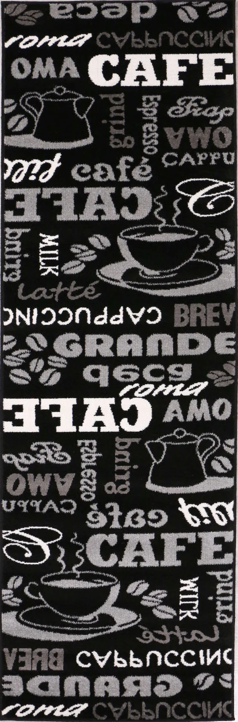 Küchenteppich Teppichläufer Coffee Design Modern Kaffee Muster in Schwarz ideal für die Lounge oder Küche