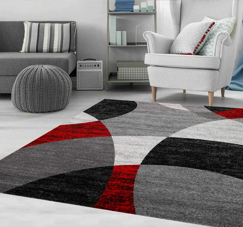 Milano9120 Rot Wohnzimmer Schlafzimmer Teppich Geometrisches Kreis-Muster Meliert