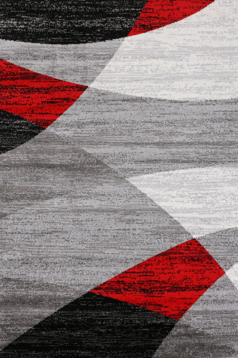 Teppich Geometrisches Muster Meliert in Rot Grau Weiß Schwarz Kurzflor Wohnzimmer