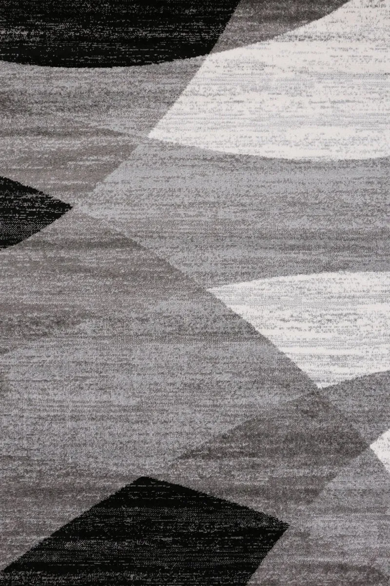 Teppich Geometrisches Muster Meliert in Grau Weiß Schwarz Kurzflor Läufer Wohnzimmer