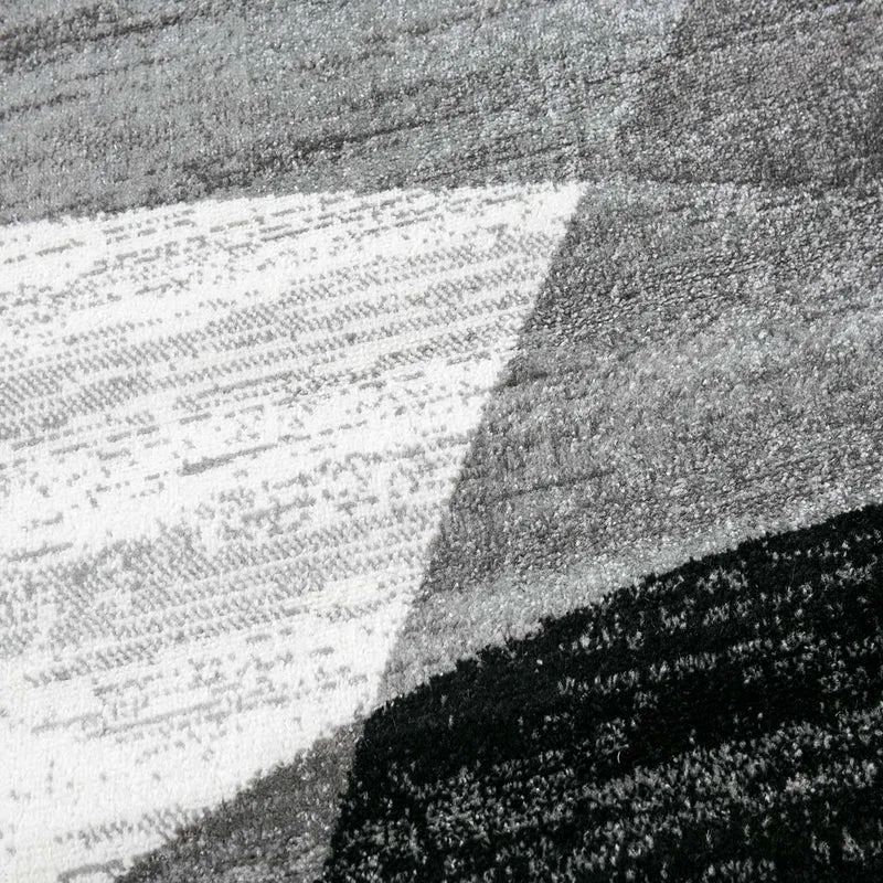 Teppich Geometrisches Muster Meliert in Grau Weiß Schwarz Kurzflor Läufer Wohnzimmer