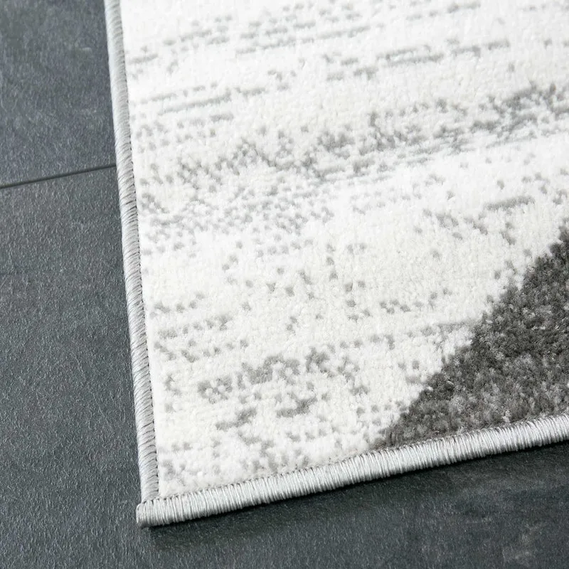 Teppich Geometrisches Muster Meliert in Grau Weiß Schwarz Kurzflor Läufer Wohnzimmer