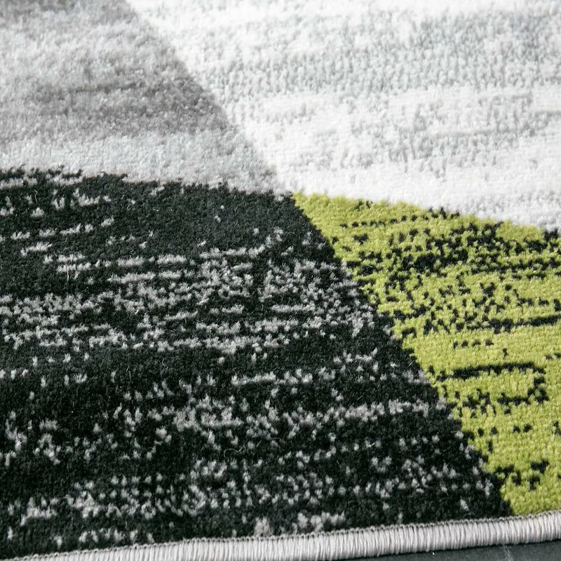 Teppich Geometrisches Muster Meliert in Grün Grau Weiß Schwarz Kurzflor Wohnzimmer