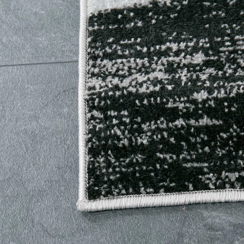 Teppich Geometrisches Muster Meliert in Grün Grau Weiß Schwarz Kurzflor Wohnzimmer