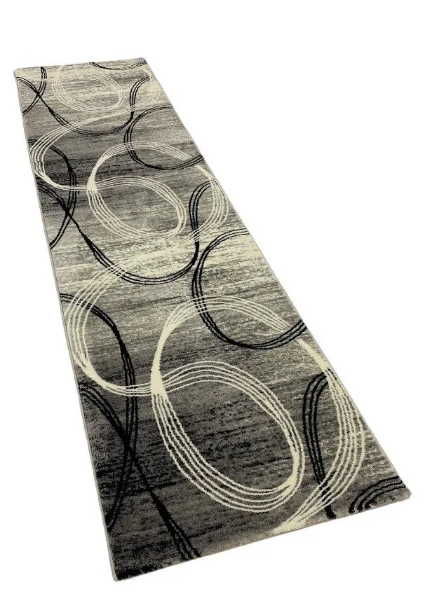 Designer Teppich Modern Kreisel Muster Meliert in Grau Schwarz