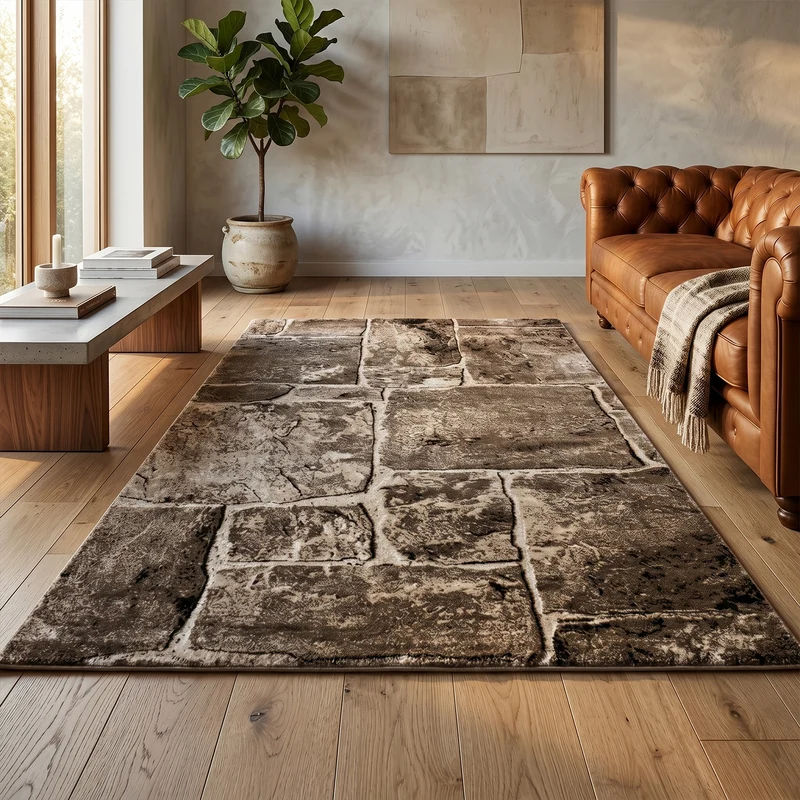 Tibet7413 Beige Klassischer Tibet Teppich, mit Stein Mauer Muster