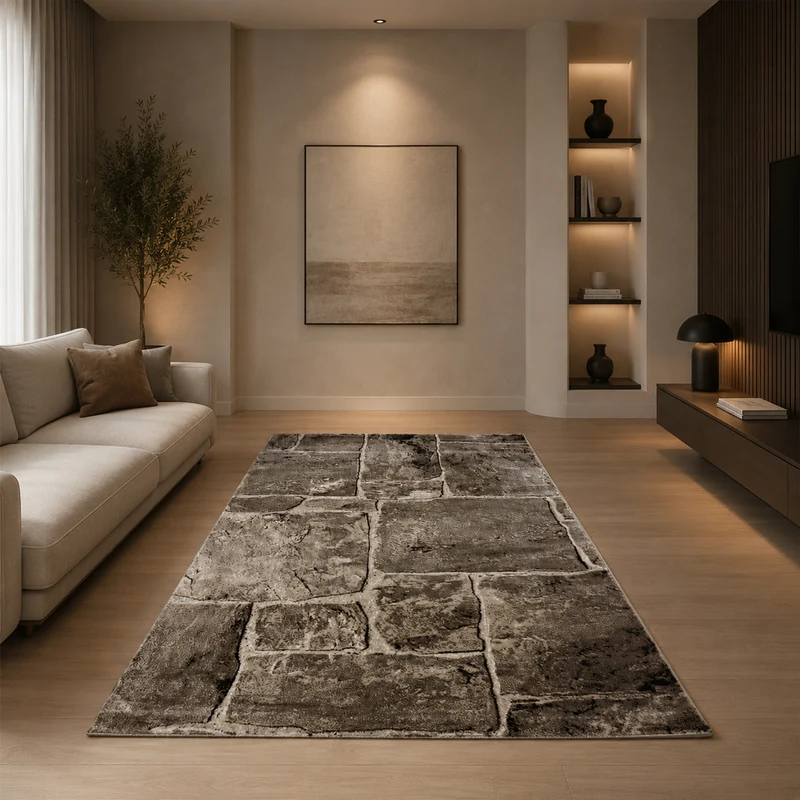 Tibet7413 Beige Klassischer Tibet Teppich, mit Stein Mauer Muster