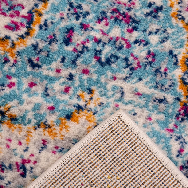 Wohnzimmer Teppich Vintage Look Designer Kurzflor Teppich in Bunt
