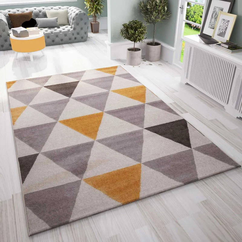 Teppich Wohnzimmer Schlafzimmer Flur Teppich Dreiecksmuster Gelb