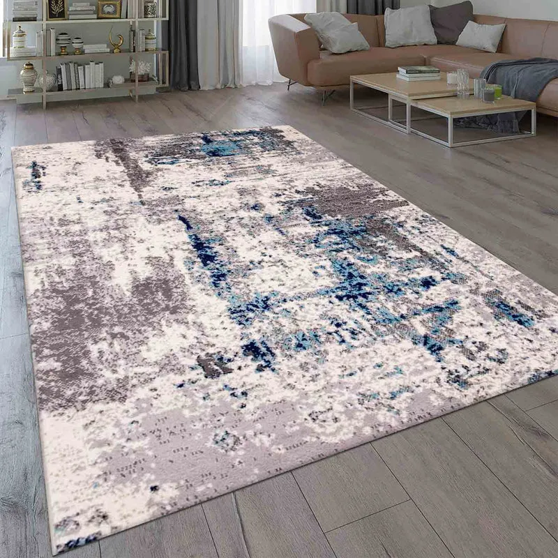 Teppich Abstrakt Vintage Look Wohnzimmer Kurzflor Teppich läufer Blau Grau