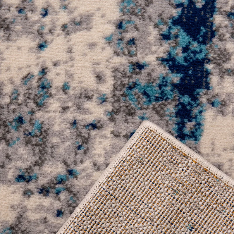 Teppich Abstrakt Vintage Look Wohnzimmer Kurzflor Teppich läufer Blau Grau