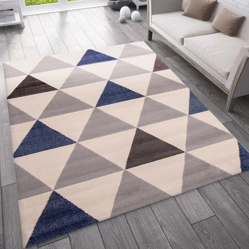 Teppich Wohnzimmer Schlafzimmer Flur Teppich Dreiecksmuster Blau