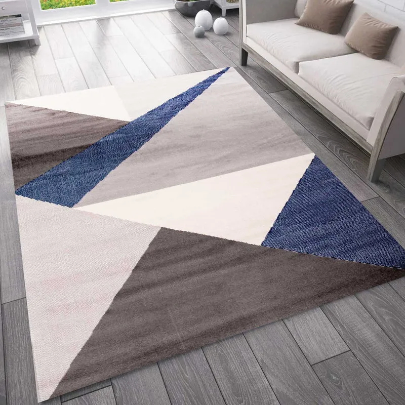 Teppich Wohnzimmer Schlafzimmer Flur Teppich Geometrisches Muster Blau