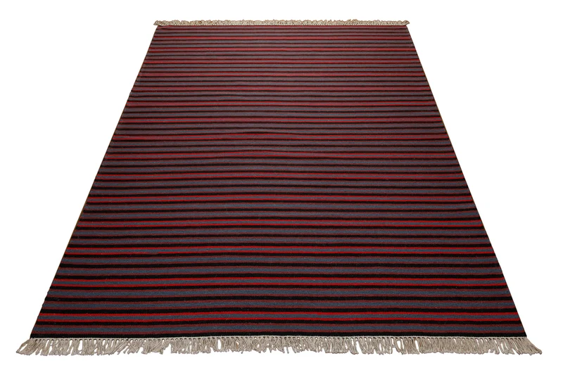 160x230 Teppich Wohnzimmer Marine Stripes – Klassischer Streifenteppich in Rot, Blau und Schwarz