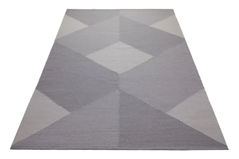 160x230 Teppich Wohnzimmer Grafische Würfel in Grau – Skandi-Handwebteppich mit Tiefenwirkung