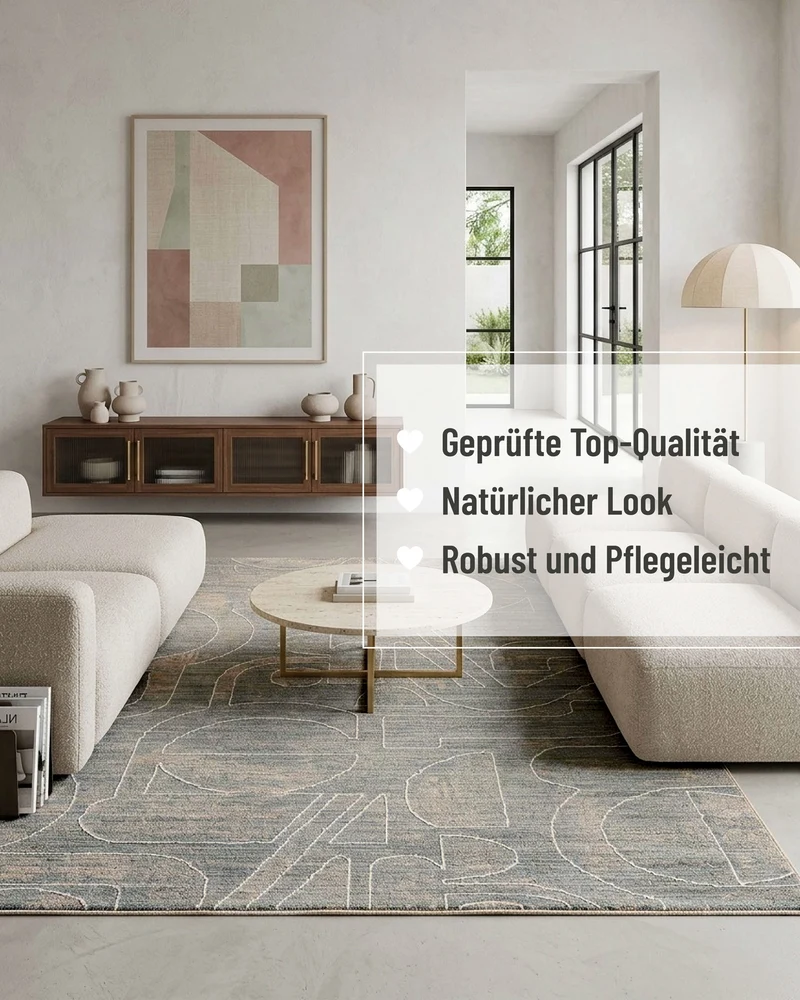 Esprit Kurzflorteppich Türkis Grau "Beatle-B"