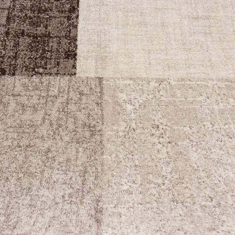 Wohnzimmer Teppich Kurzflor in Beige Braun Designer Teppiche Modern Kachel-Optik Kariert Pflegeleicht -VIMODA