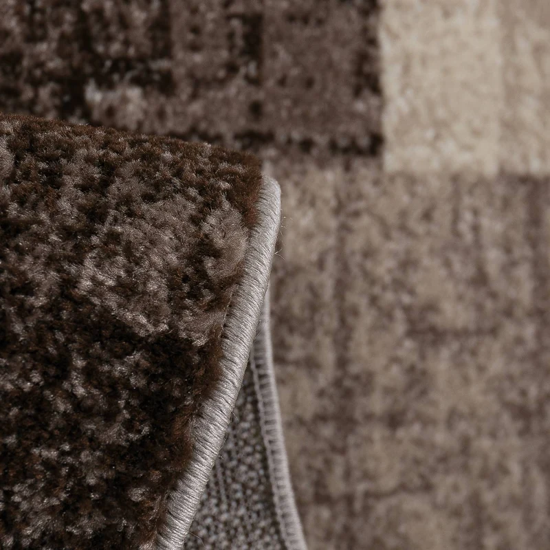 Wohnzimmer Teppich Kurzflor in Beige Braun Designer Teppiche Modern Kachel-Optik Kariert Pflegeleicht -VIMODA