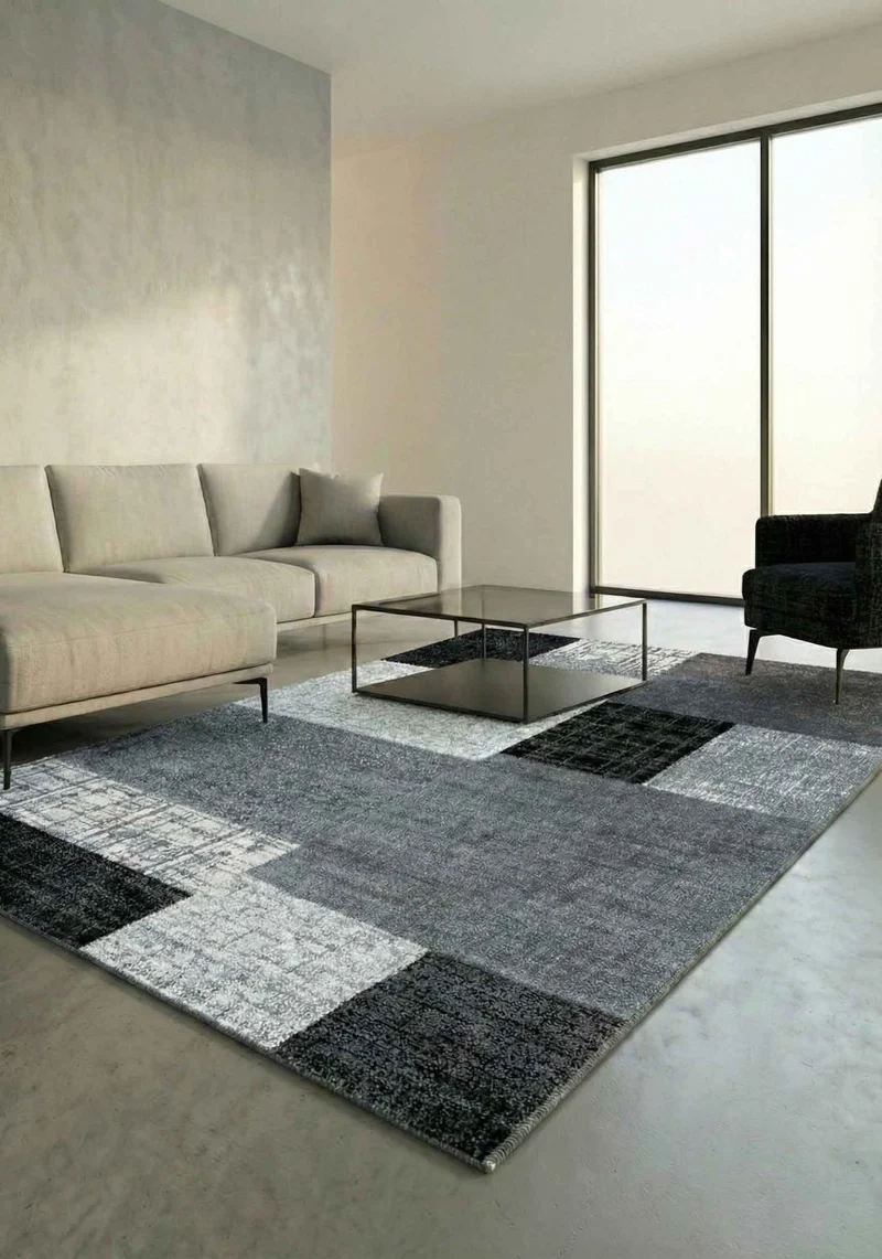 Samo9473 Grau Kachel Optik Teppich