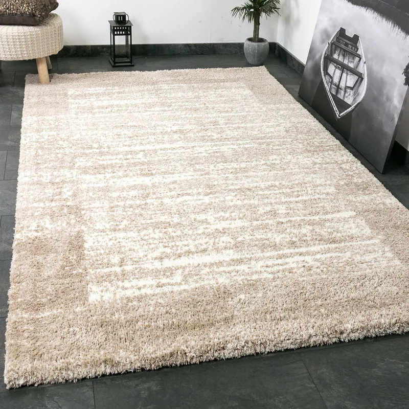 Nizza9461 Beige Shaggy Teppich Microfaser Extra Flauschig