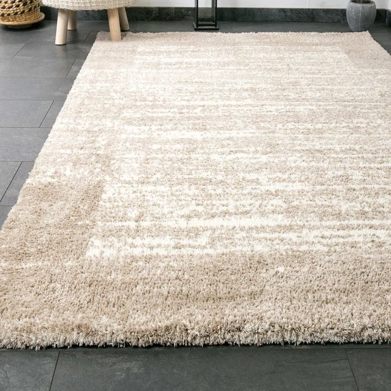 Nizza9461 Beige Shaggy Teppich Microfaser Extra Flauschig