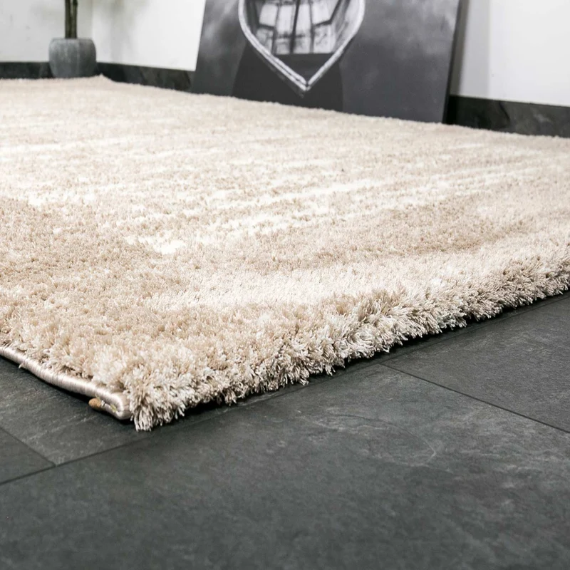 Nizza9461 Beige Shaggy Teppich Microfaser Extra Flauschig