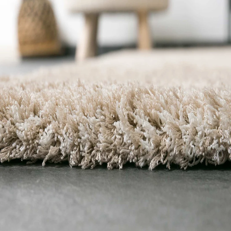Nizza9461 Beige Shaggy Teppich Microfaser Extra Flauschig