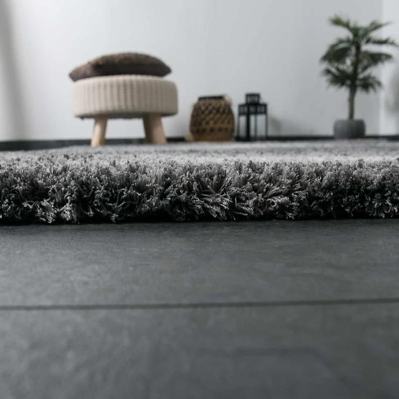 Nizza9074 Grau Shaggy Teppich Microfaser Extra Flauschig