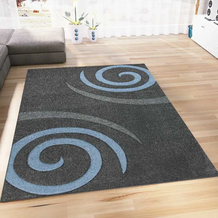 Cascadapl6678 Blau Kreisel Konturenschnitt Teppich