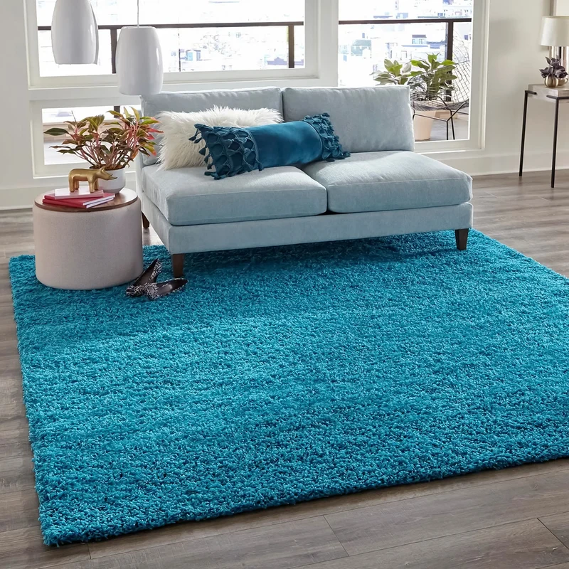 Prime Shaggy Hochflor Langflor Teppich Einfarbig Modern Türkis