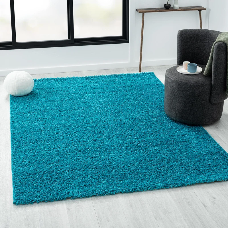 Prime Shaggy Hochflor Langflor Teppich Einfarbig Modern Türkis