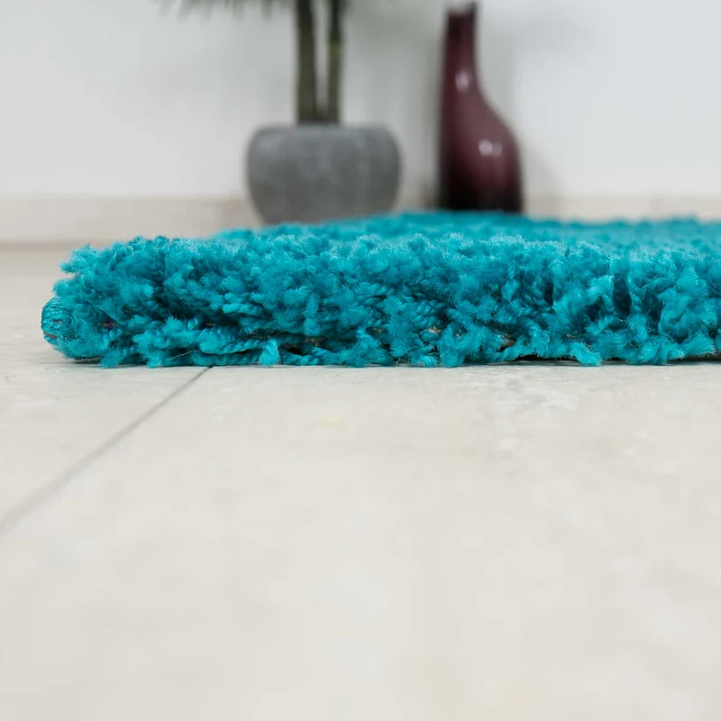 Prime Shaggy Hochflor Langflor Teppich Einfarbig Modern Türkis