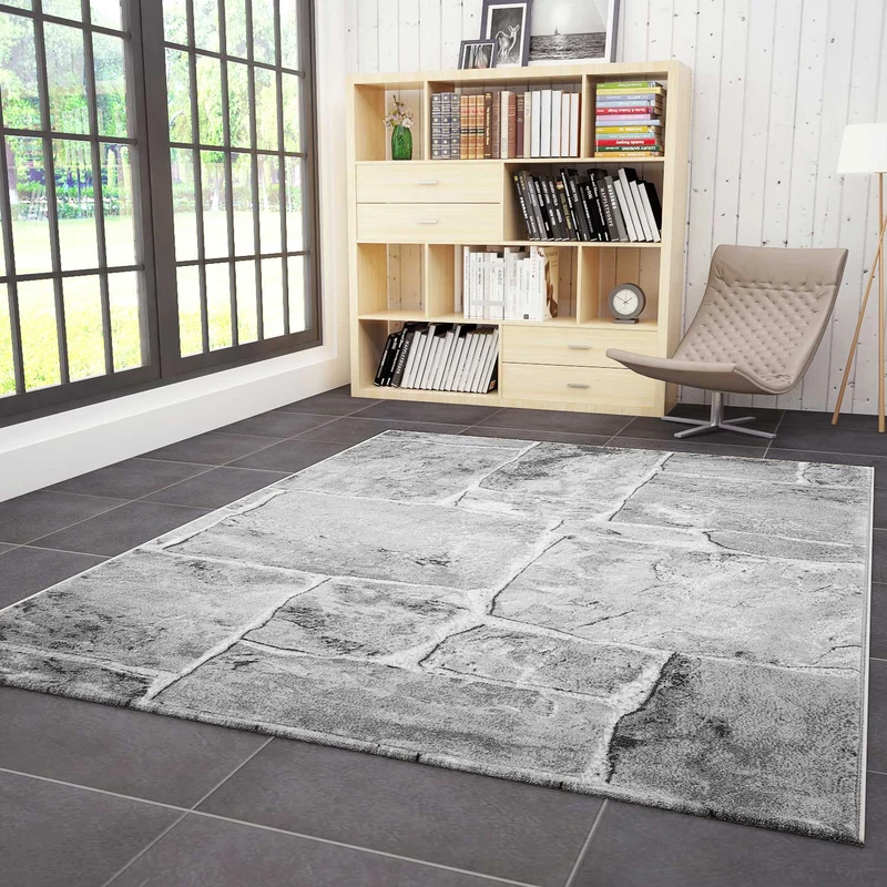 Designer Teppich Modern Steinmauer Marmor Optik in Grau