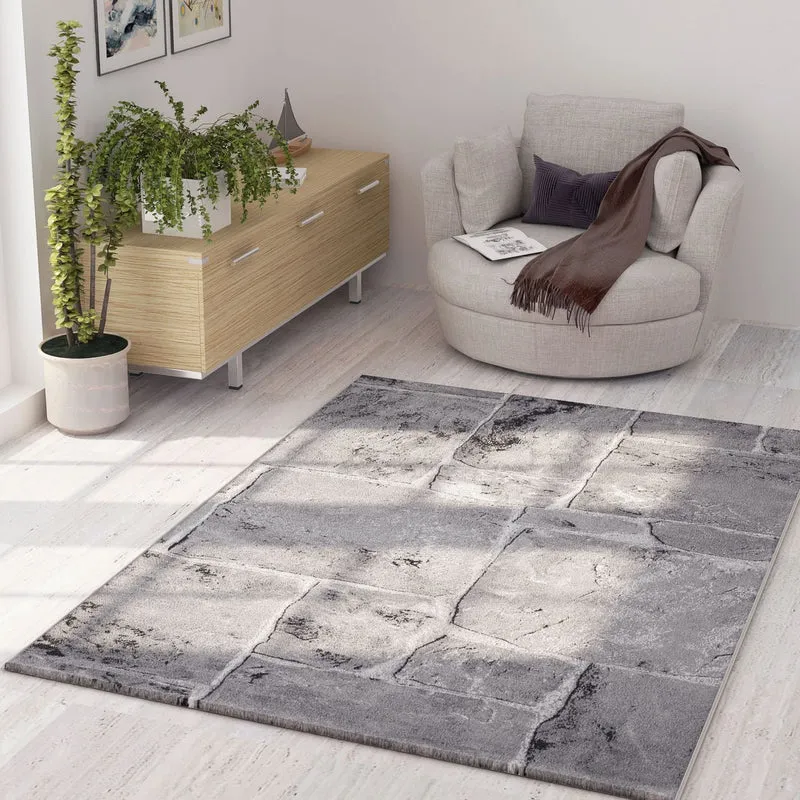Designer Teppich Modern Steinmauer Marmor Optik in Grau