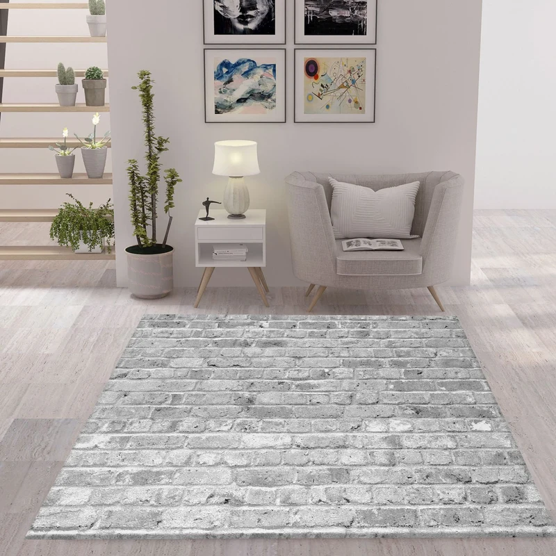 Tibet5162 Grau Moderner Design Teppich, Stein Optik Mauer Design