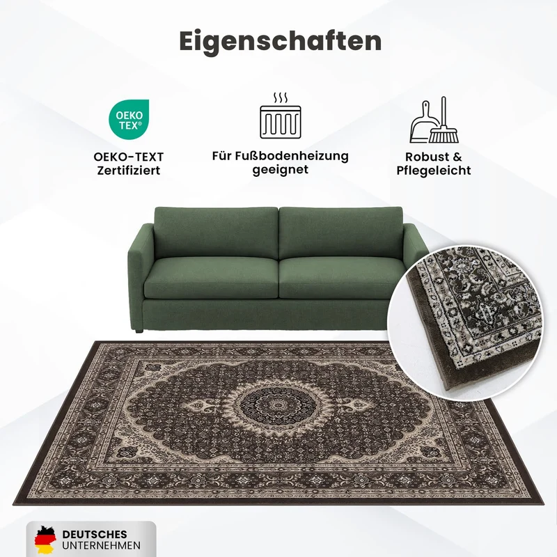 Teppich Wohnzimmer Orient Stil Ornament Bordüre Braun Beige