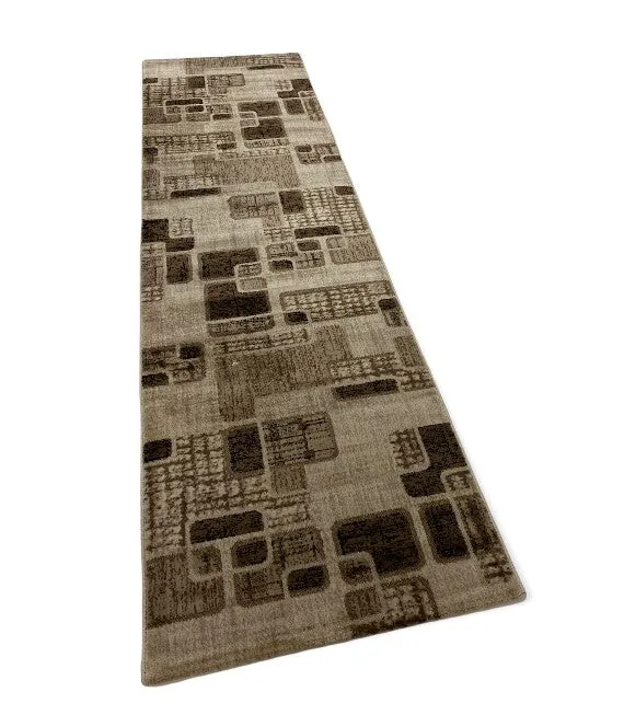 Teppich Kurzflor Modern Kariert Retro geometrisches Muster Meliert Braun Beige für Wohnzimmer, Schlafzimmer